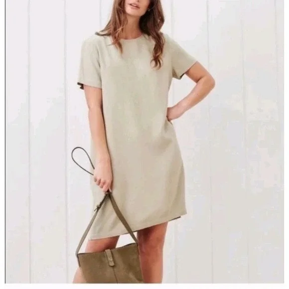 Jenni‎ Kayne Palmer Crepe T-shirt Dress Willow Tan Womens XS Quiet Luxury - Picture 2 of 7